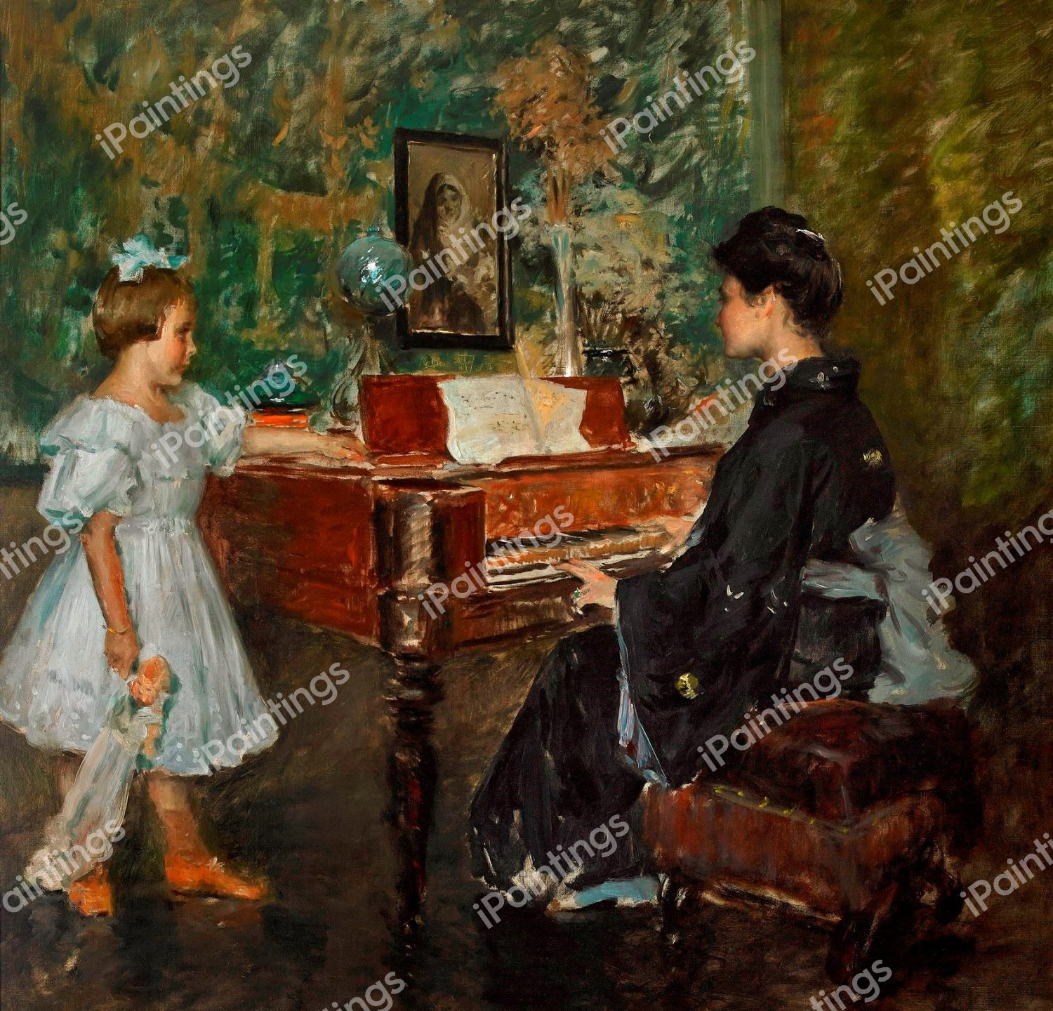 A Concert at the Piano. The painting by William Merritt Chase
