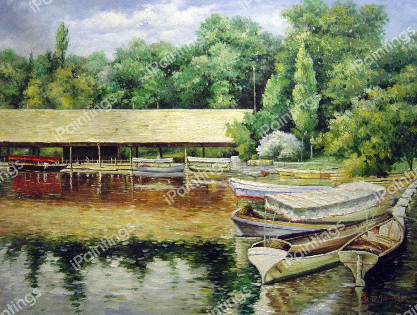 Boat House. The painting by William Merritt Chase