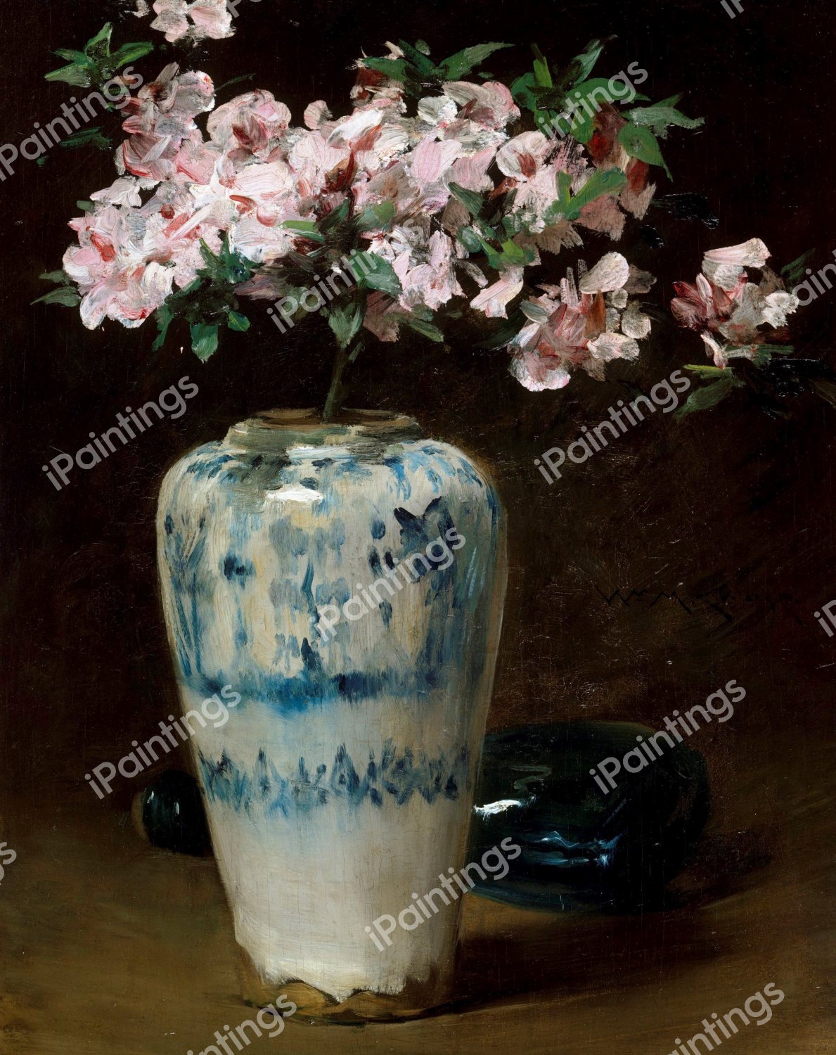 Pink Azalea—Chinese Vase. The painting by William Merritt Chase