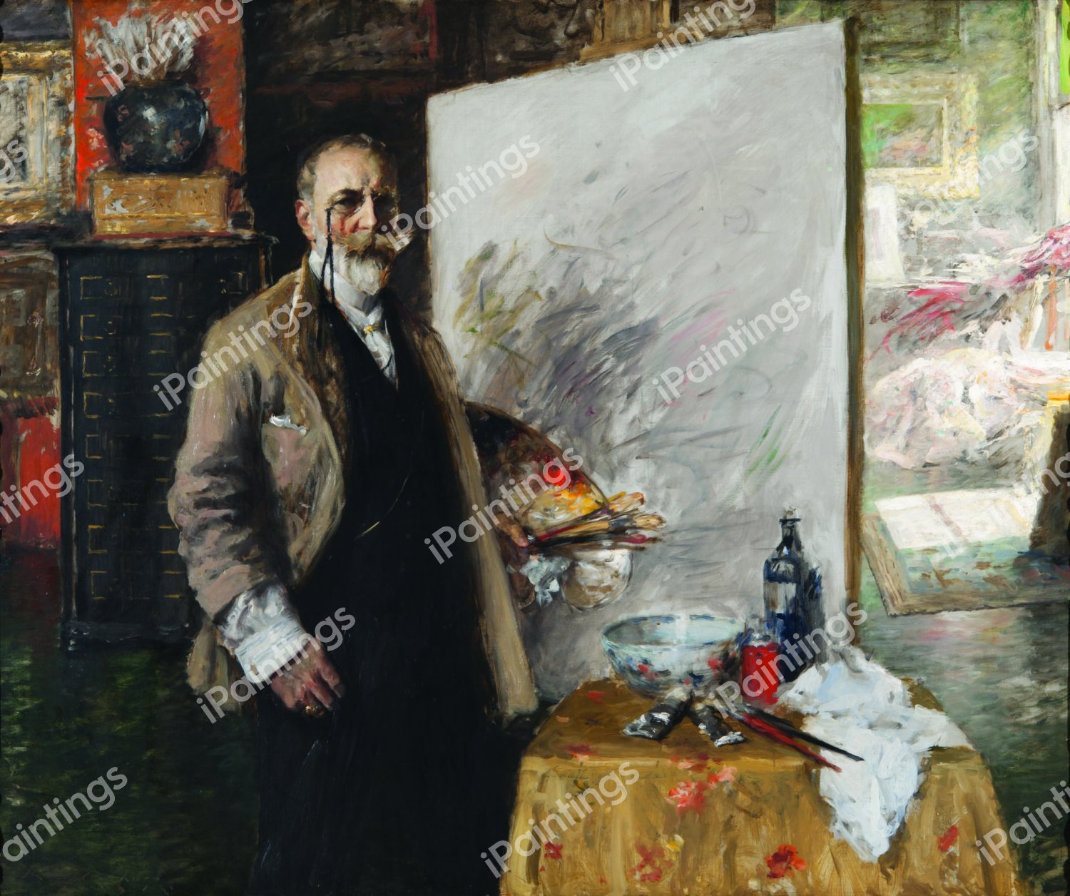 Self-Portrait in 4th Avenue Studio. The painting by William Merritt Chase