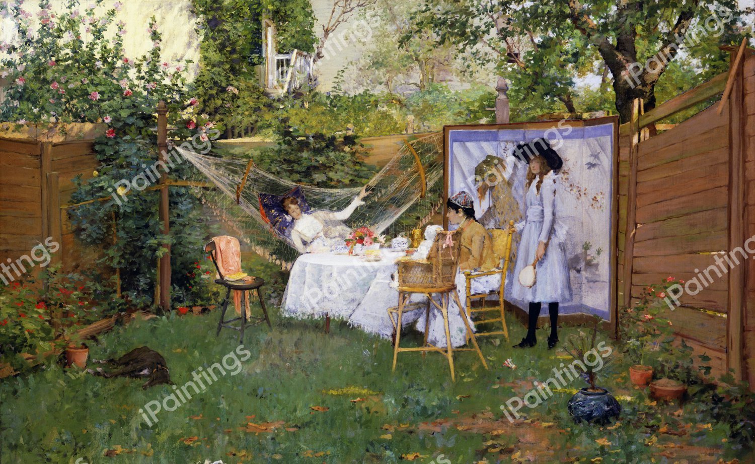 The Open Air Breakfast. The painting by William Merritt Chase