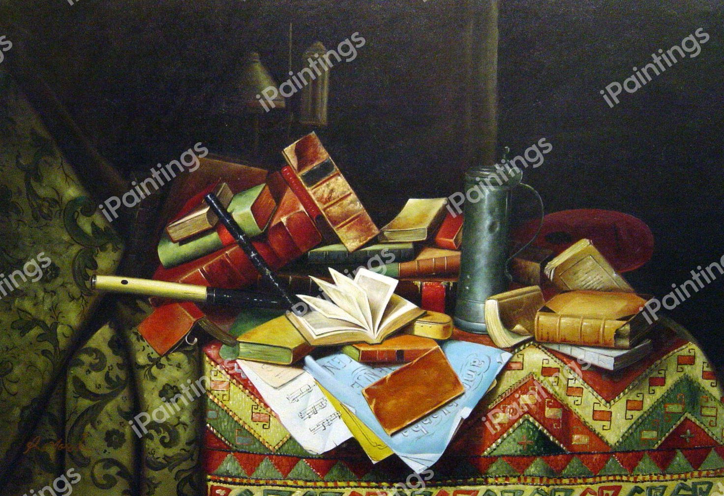 A Study Table. The painting by William Michael Harnett