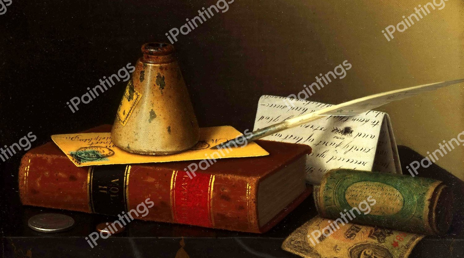 Still Life with a Writing Table. The painting by William Michael Harnett