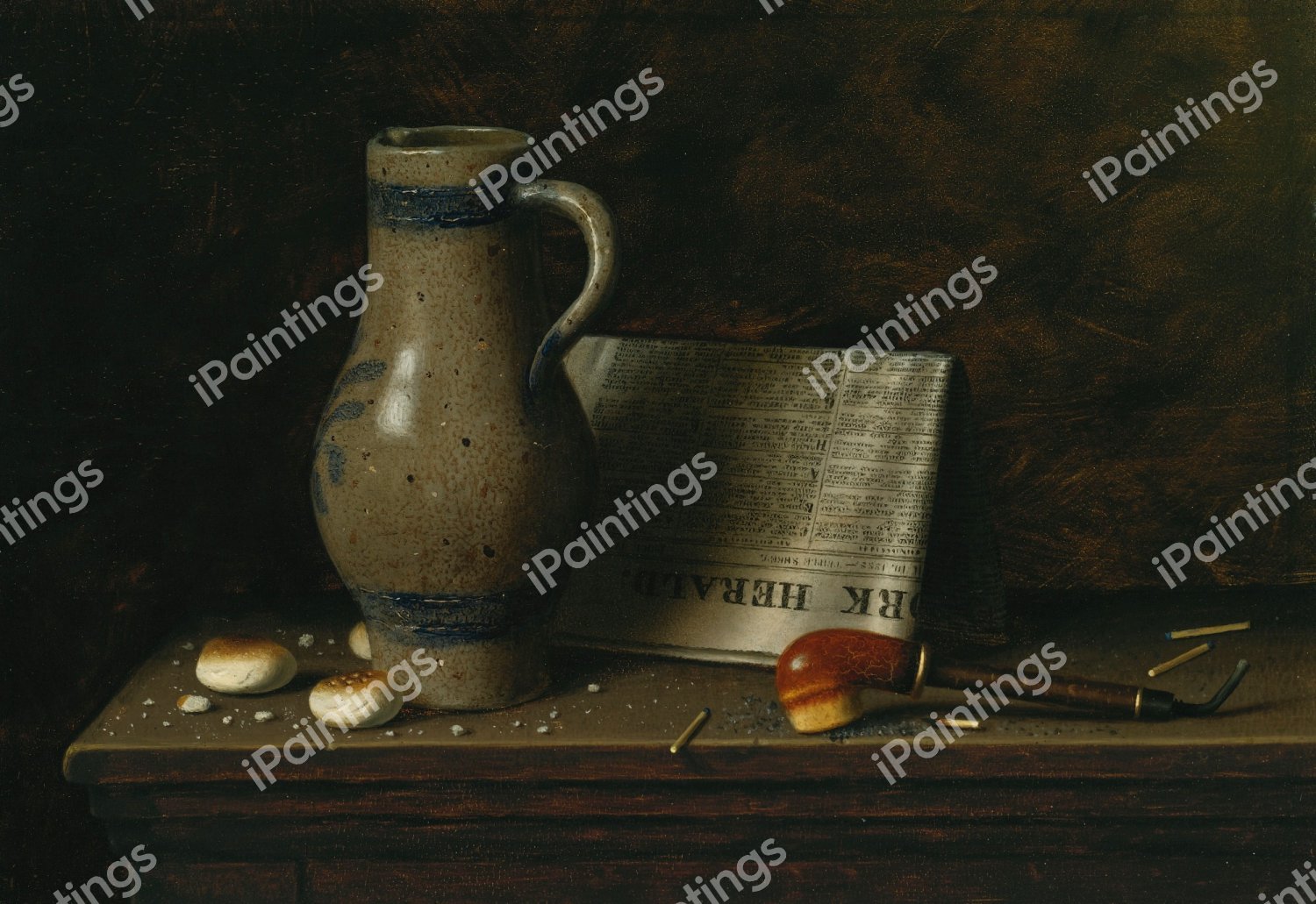 Table Top with Pitcher, Pipe, and New York Herald. The painting by William Michael Harnett