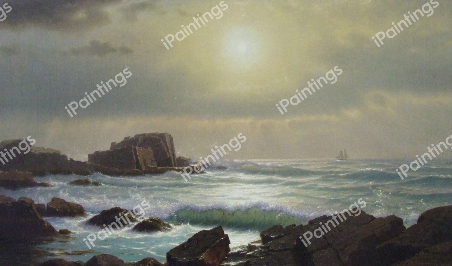 Castle Rocks at Nahant, Massachusetts. The painting by William Stanley Haseltine