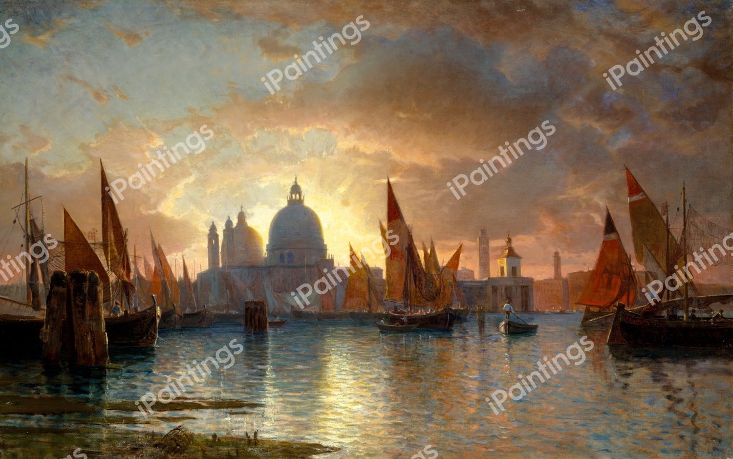 Santa Maria della Salute, Venice at Sunset. The painting by William Stanley Haseltine