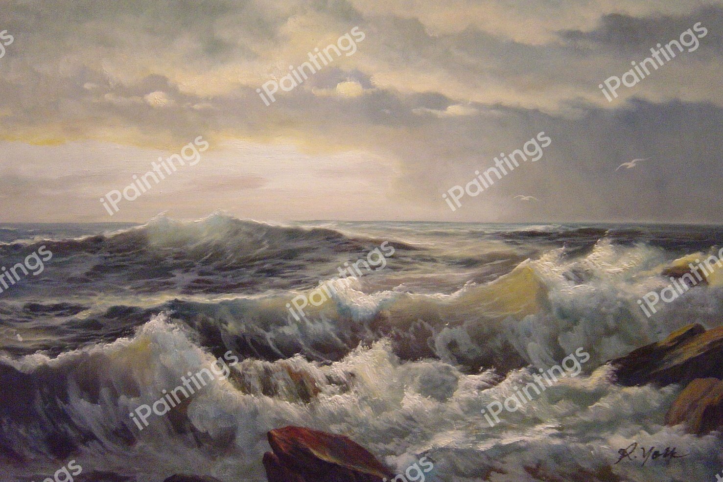 A Surf On The Rocks. The painting by William Trost Richards