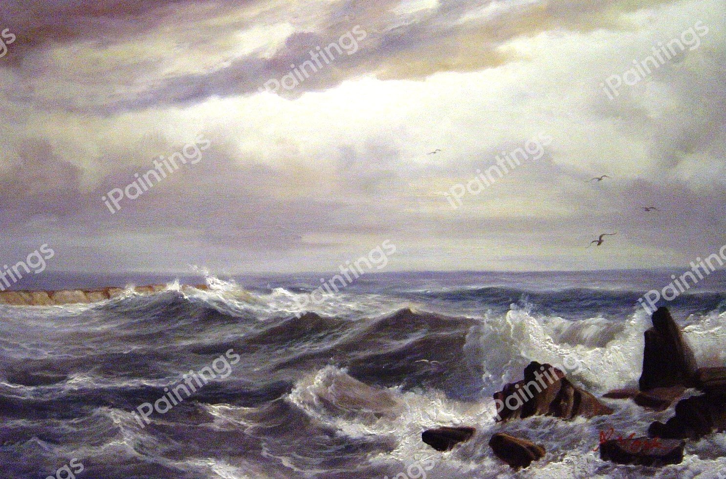 At Gull Rock, Newport, Rhode Island. The painting by William Trost Richards