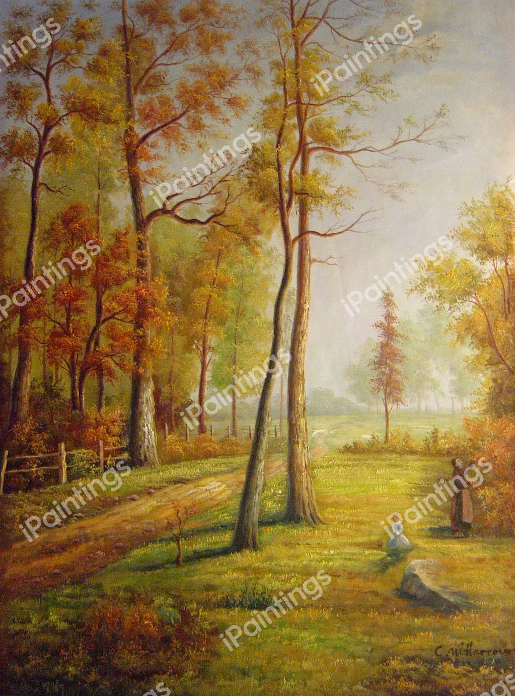 Gathering Leaves. The painting by William Trost Richards
