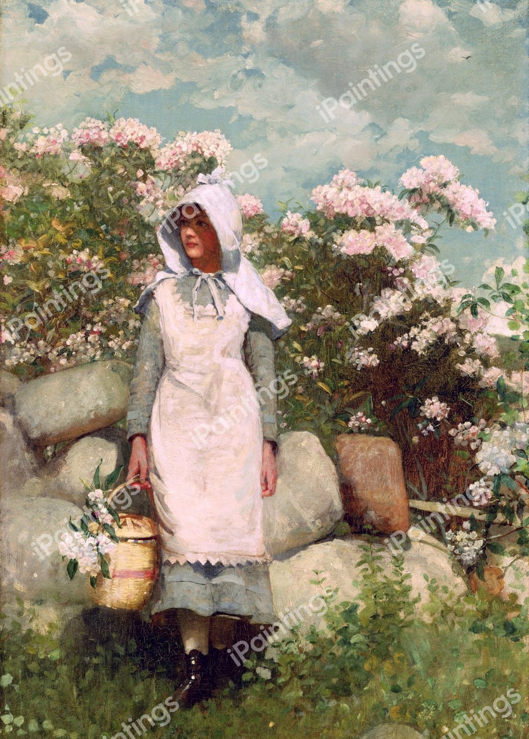 A Girl and Laurel. The painting by Winslow Homer