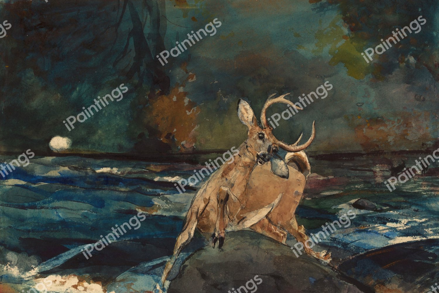 A Good Shot, Adirondacks. The painting by Winslow Homer