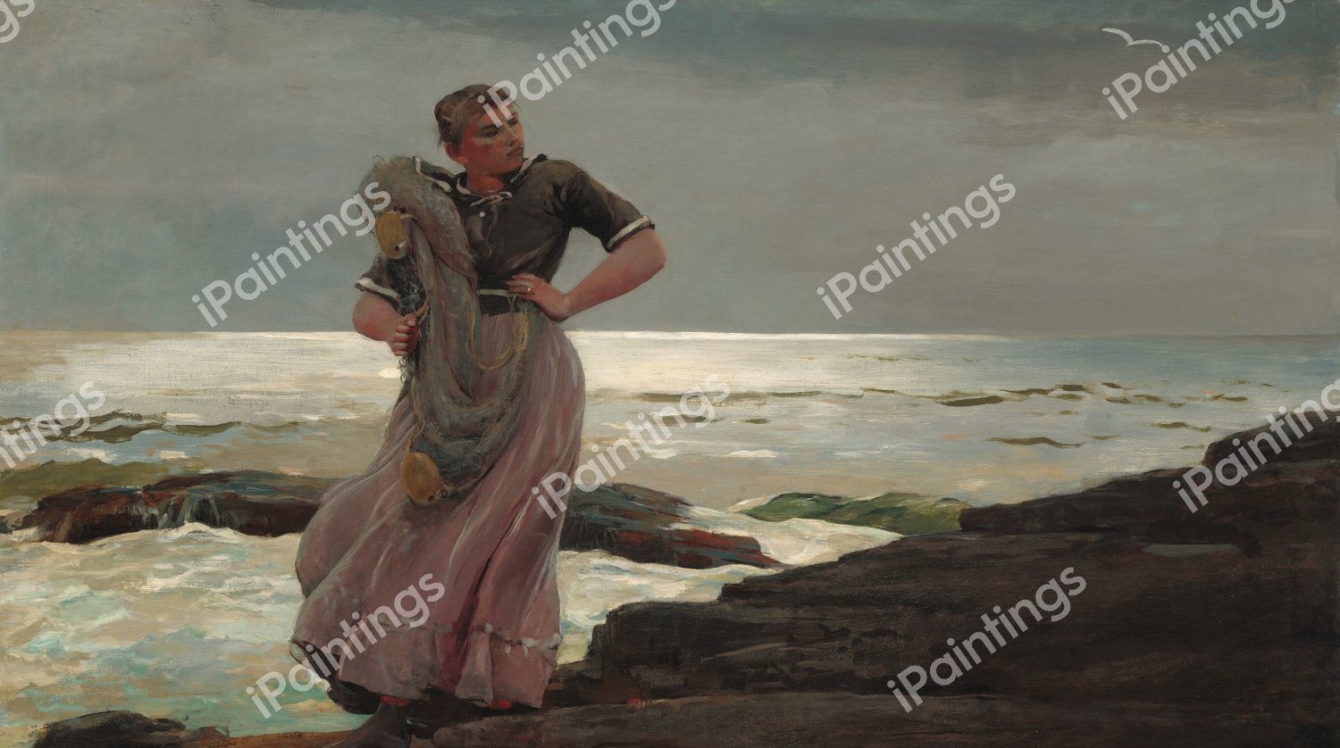 A Light on the Sea. The painting by Winslow Homer