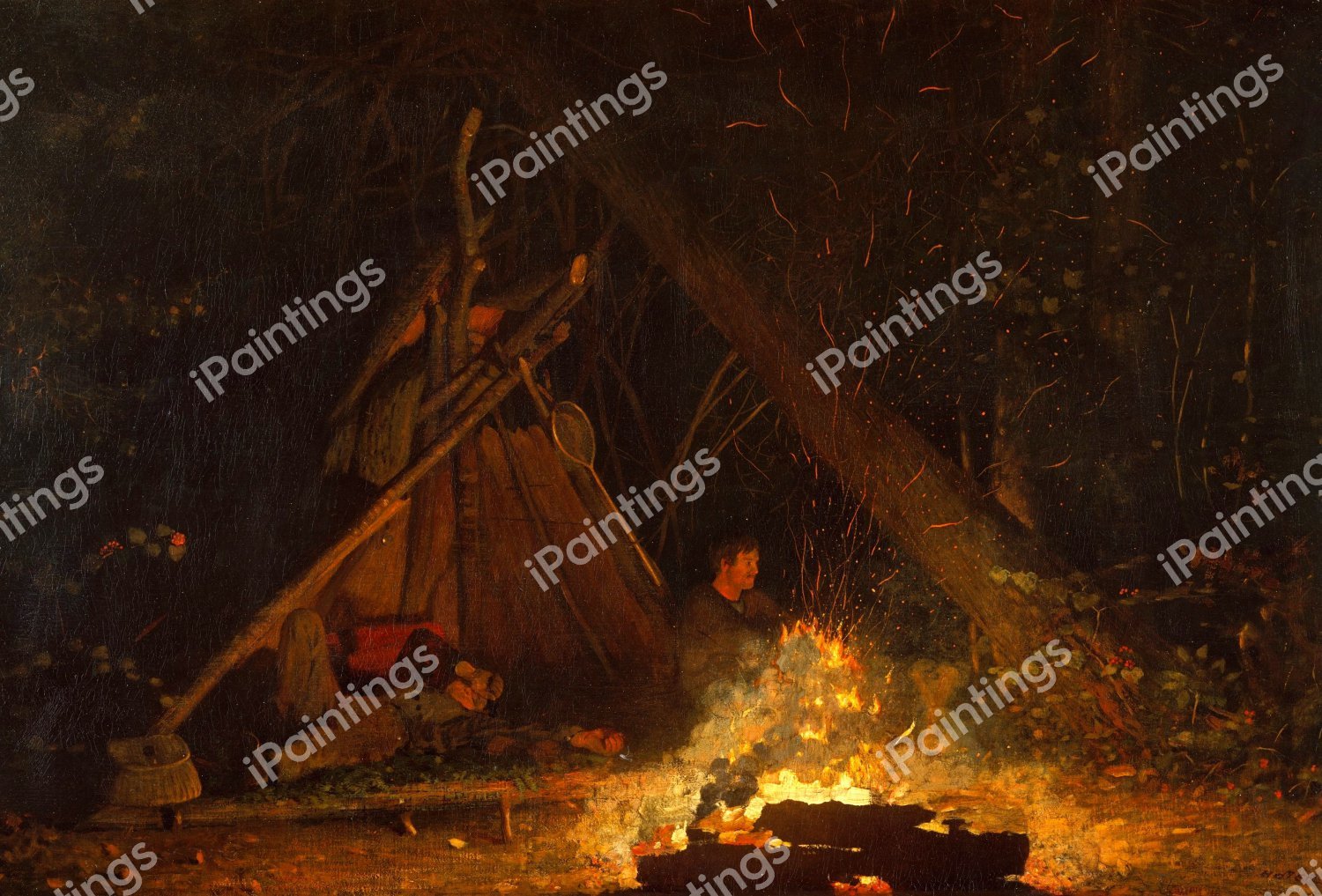 Camp Fire. The painting by Winslow Homer
