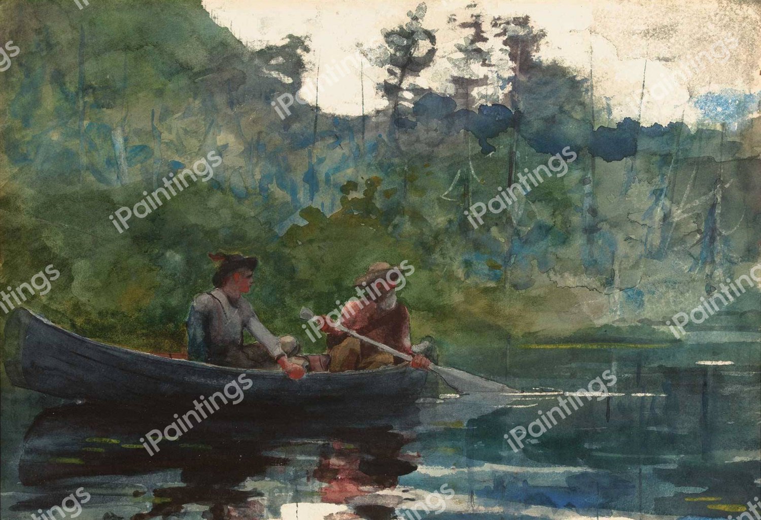 Canoeing In The Adirondacks. The painting by Winslow Homer