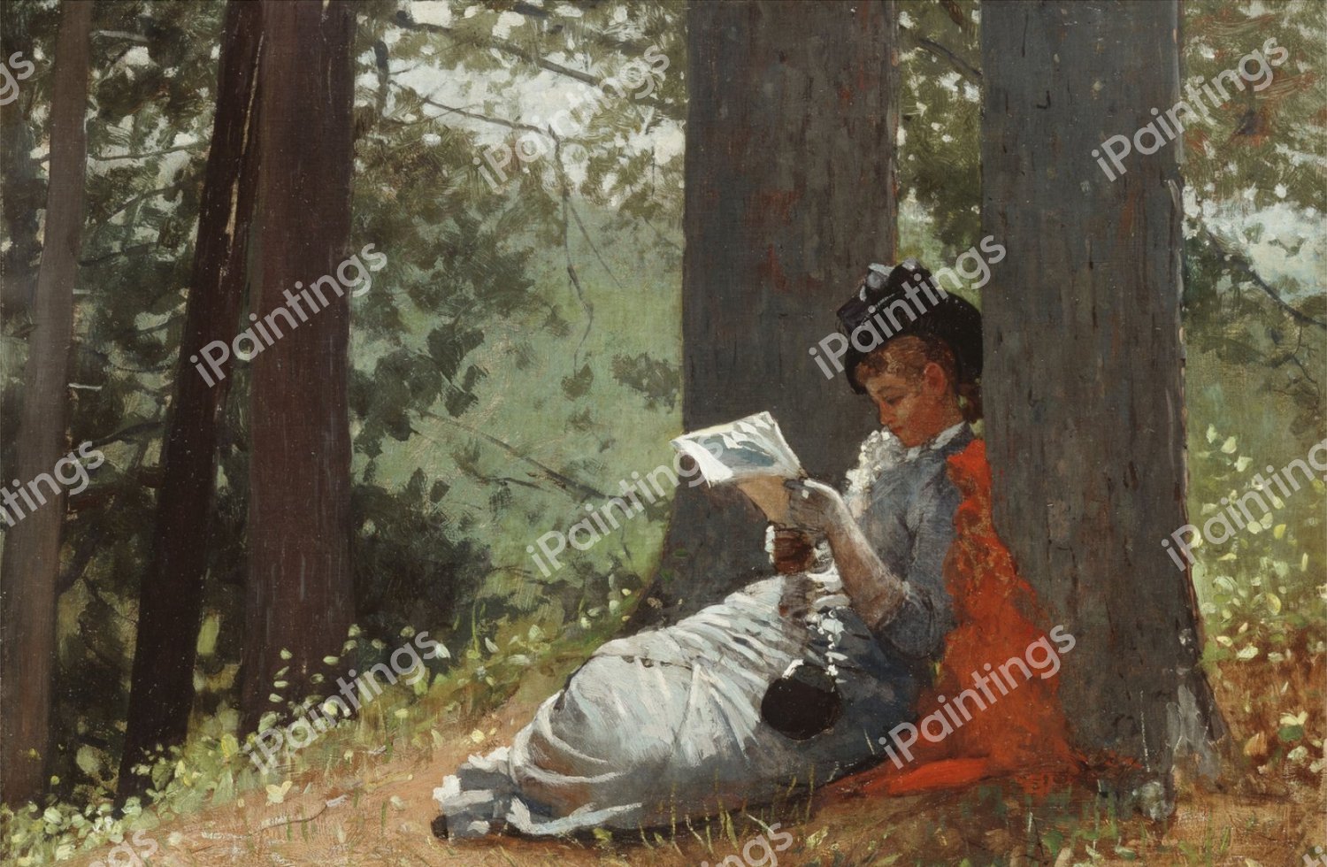 Girl Reading Under an Oak Tree. The painting by Winslow Homer