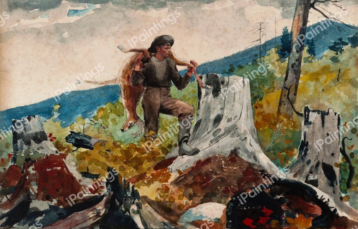 Guide Carrying a Deer. The painting by Winslow Homer