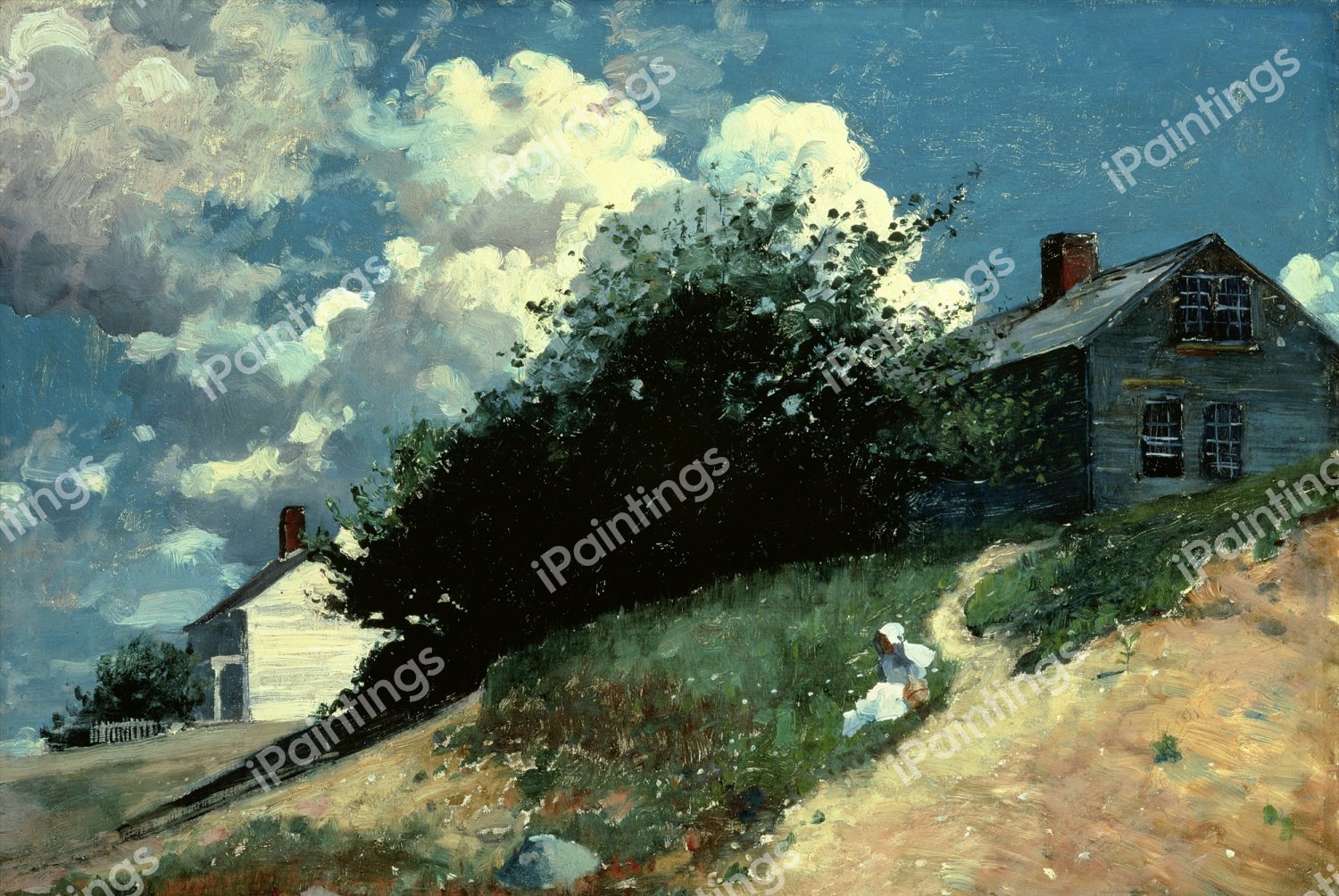 Houses on a Hill. The painting by Winslow Homer