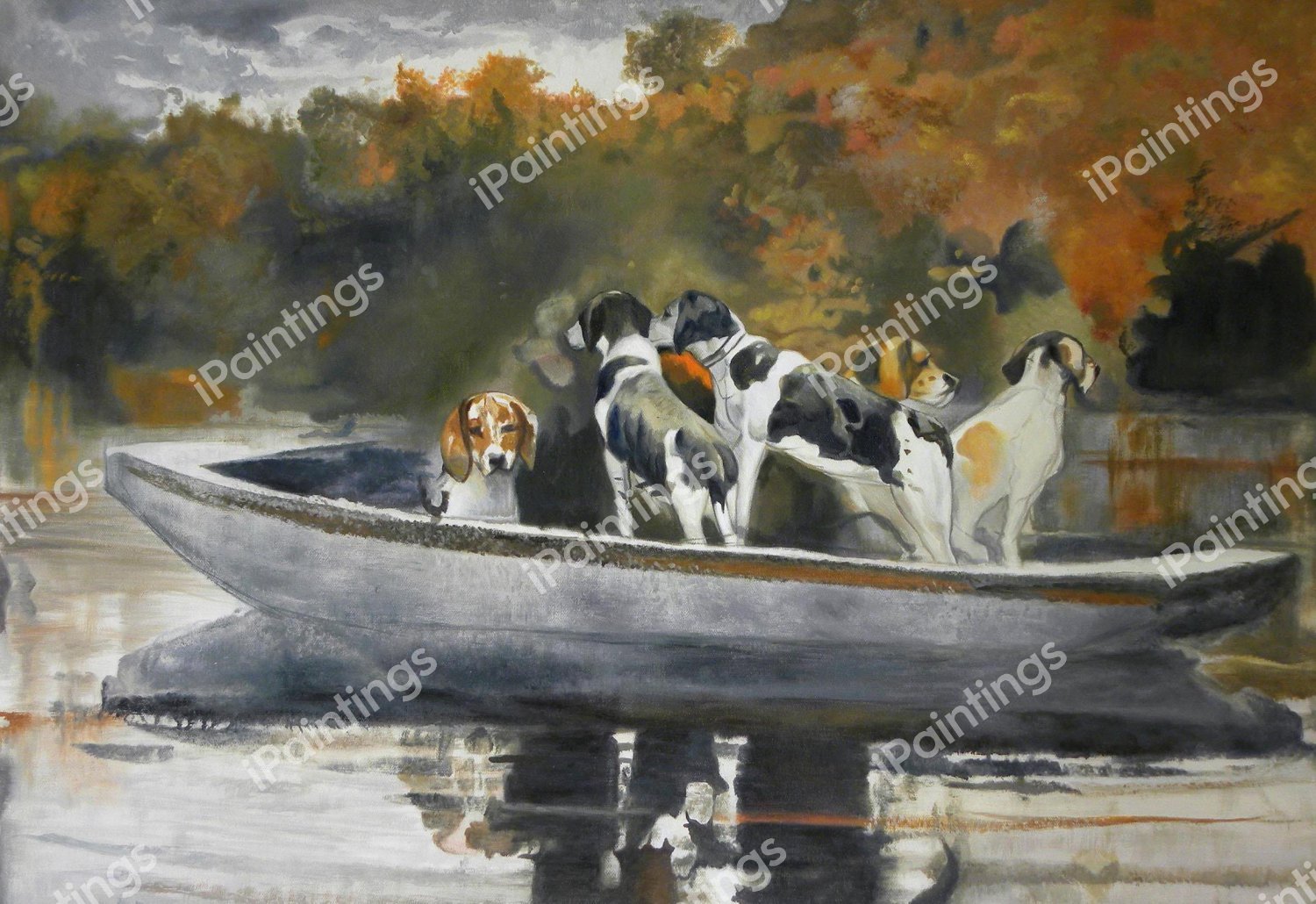 Hunting Dogs in Boat (Waiting for the Start). The painting by Winslow Homer