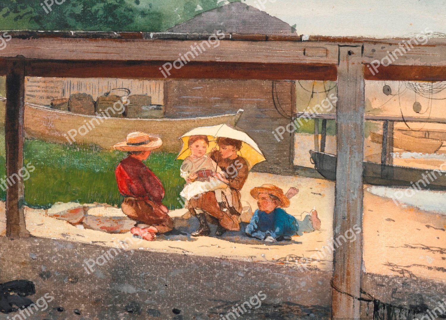 In Charge of Baby. The painting by Winslow Homer