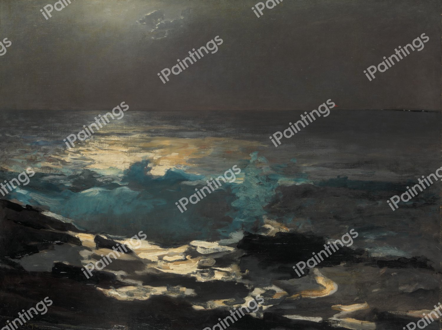 Moonlight, Wood Island Light. The painting by Winslow Homer