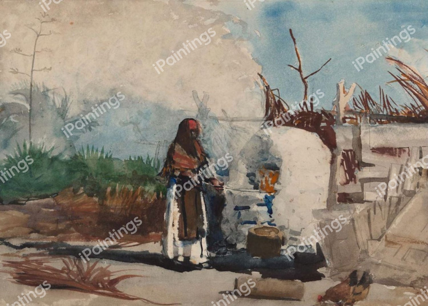 Native Woman Cooking, Bahamas. The painting by Winslow Homer