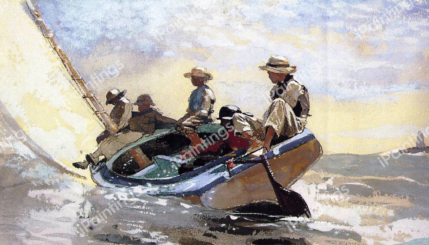 On the Catboat. The painting by Winslow Homer