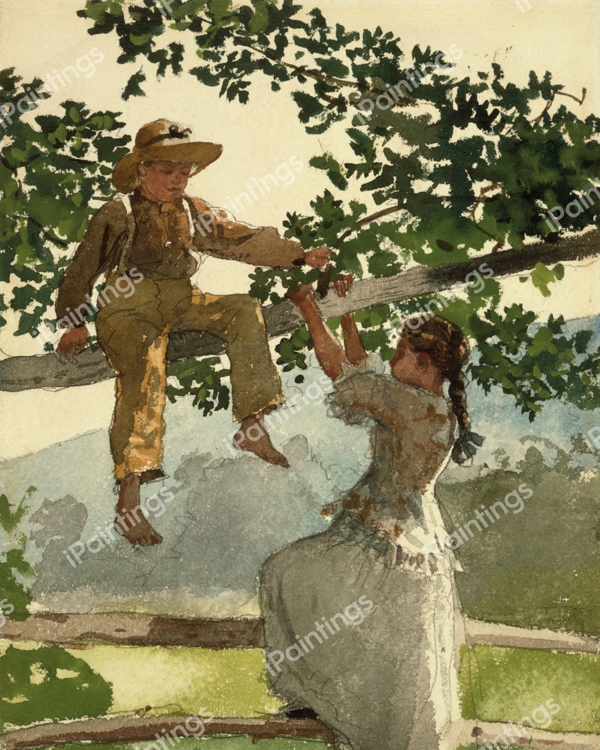 On the Fence. The painting by Winslow Homer
