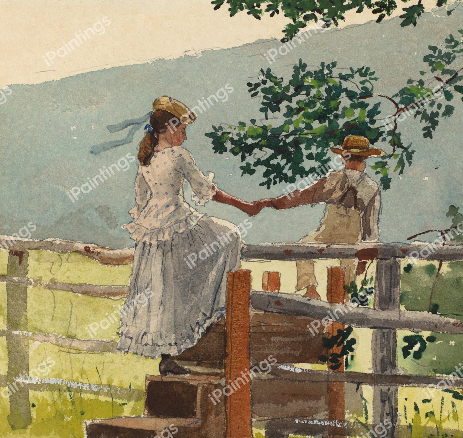 On the Stile. The painting by Winslow Homer
