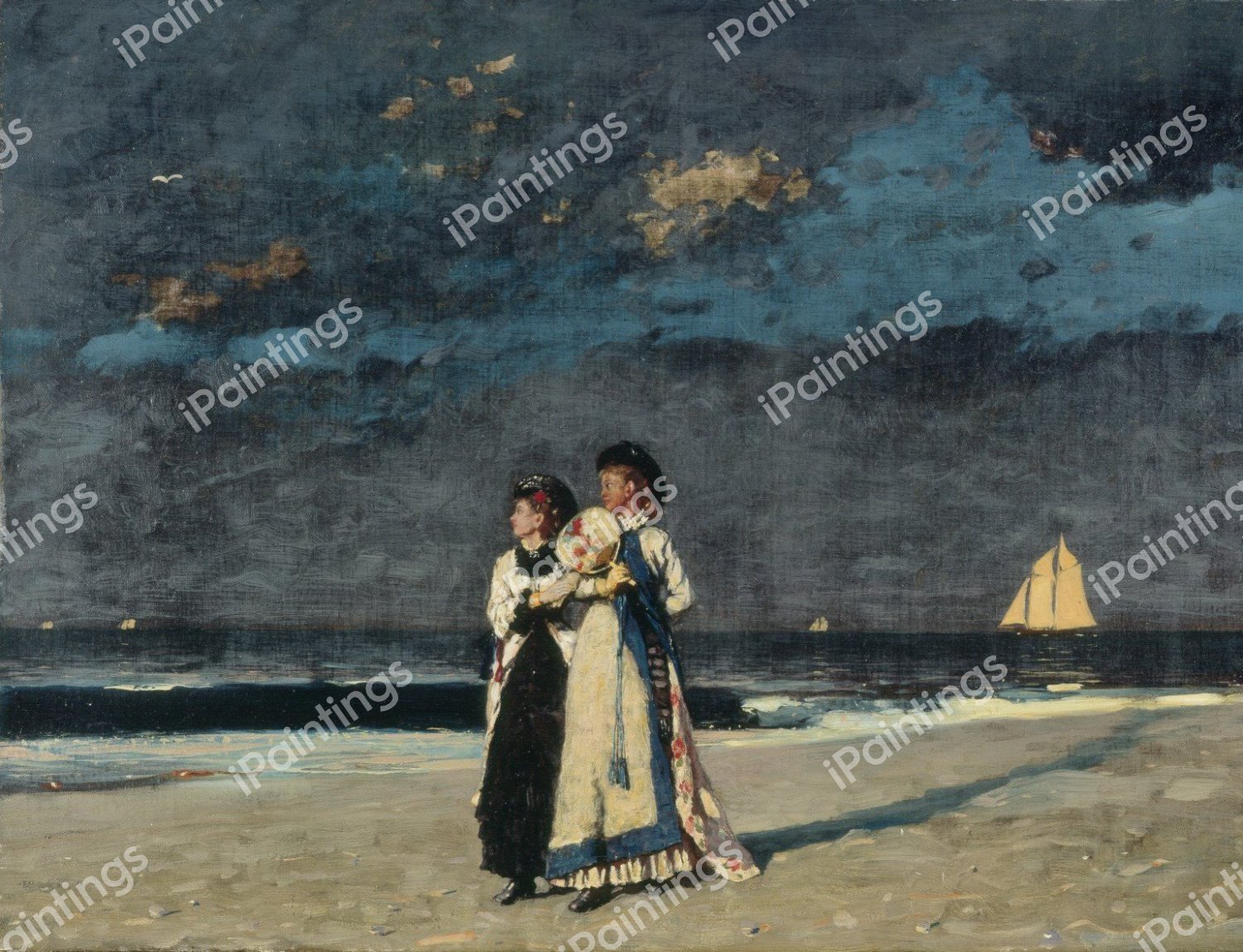 Promenade on the Beach. The painting by Winslow Homer