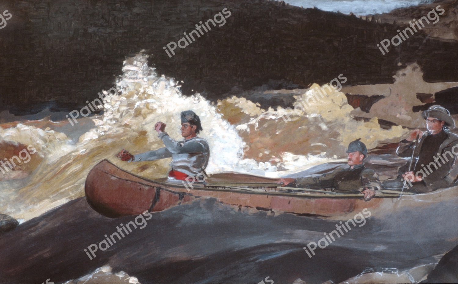 Shooting the Rapids, Saguenay River. The painting by Winslow Homer