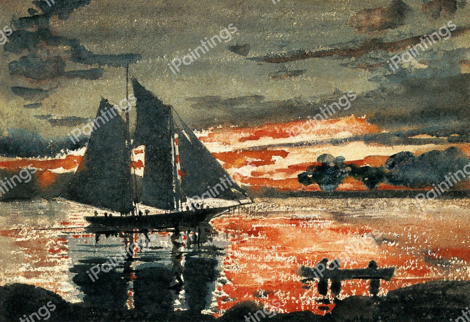 Sunset Fires. The painting by Winslow Homer