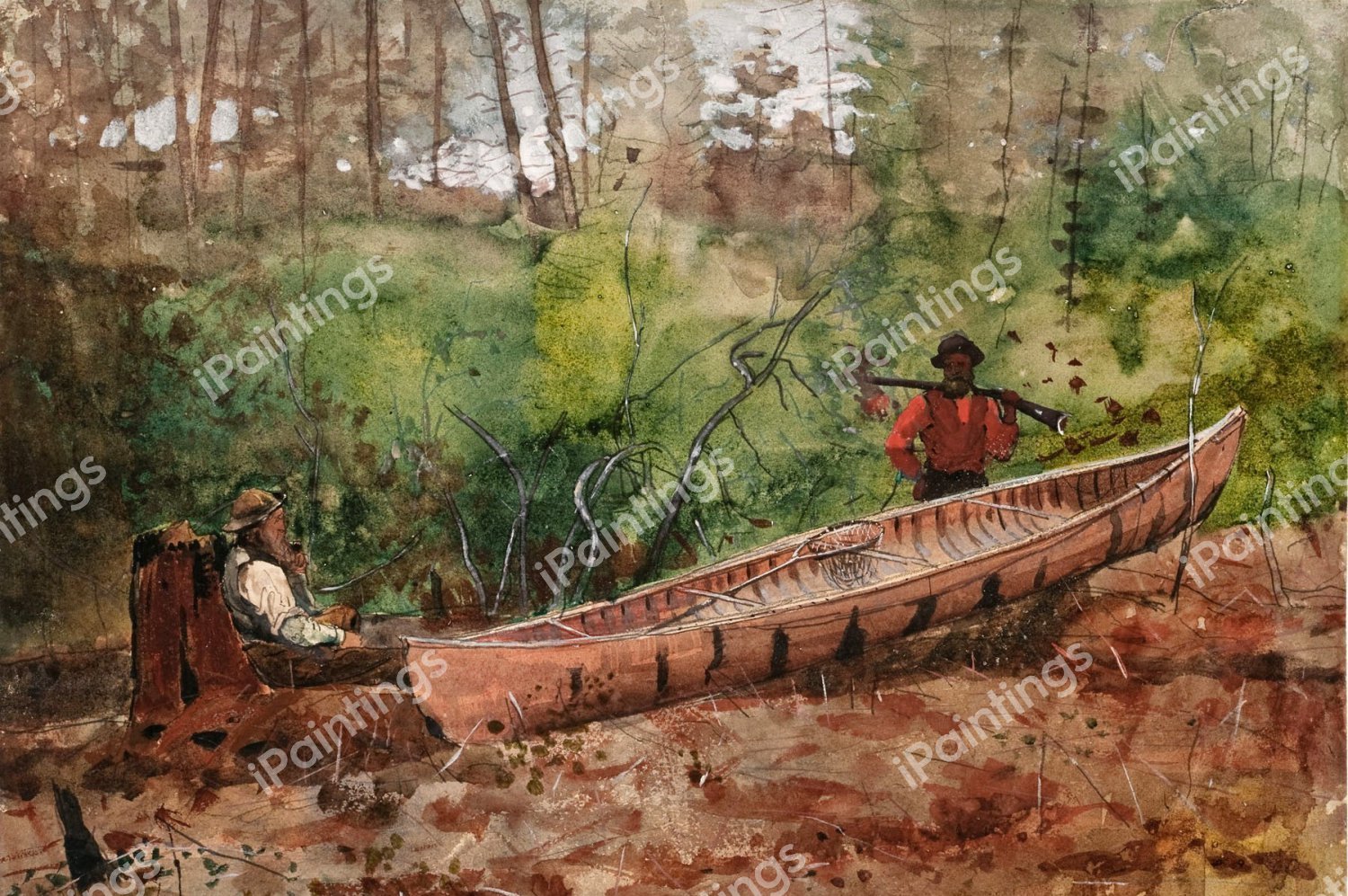 Trappers Resting. The painting by Winslow Homer