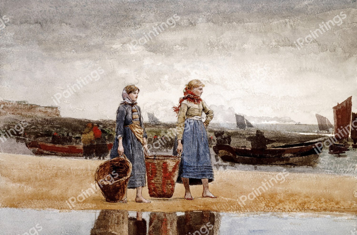 Two Girls On The Beach, Tynemouth. The painting by Winslow Homer
