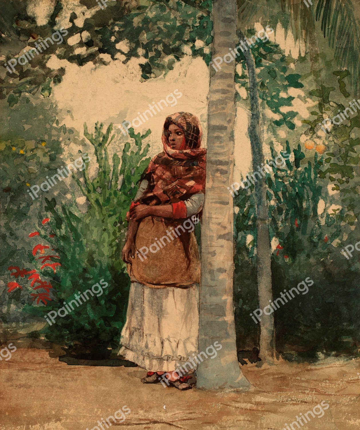 Under a Palm Tree. The painting by Winslow Homer