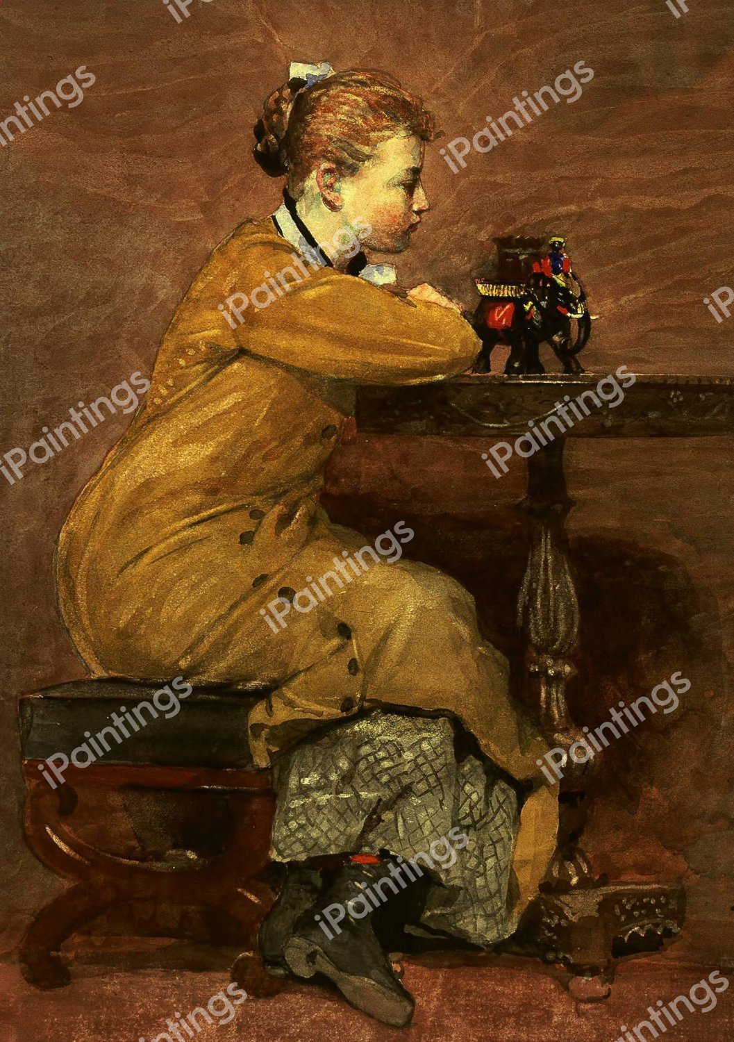 Woman and Elephant. The painting by Winslow Homer