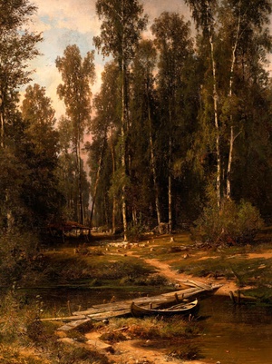 Ivan Ivanovich Shishkin, The Edge of a Birch Grove, Painting on canvas