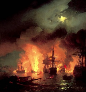 Famous paintings of Ships: Battle of Chesmensky