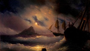 Famous paintings of Ships: Gibraltar at Night 