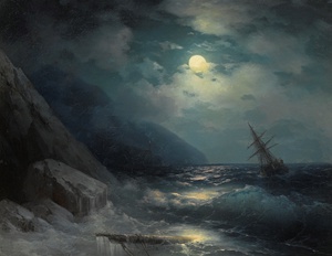 Ivan Konstantinovich Aivazovsky, Moonlit Landscape with a Ship, Art Reproduction