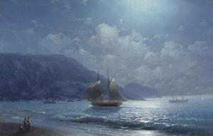 Famous paintings of Ships: Off the Coast near Yalta by Moonlight