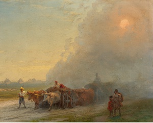 Ivan Konstantinovich Aivazovsky, Ox-Carts in the Ukrainian Steppe, Painting on canvas