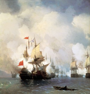 Ivan Konstantinovich Aivazovsky, The Battle in the Chios Channel , Painting on canvas