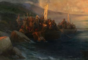 Ivan Konstantinovich Aivazovsky, The Disembarkation of Christopher Columbus with Companions, Painting on canvas