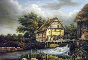 Jacob Van Ruisdael, Two Water Mills And An Open Sluice, Painting on canvas