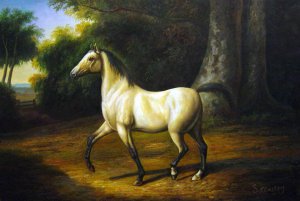 Gray Arab Stallion In A Wooded Landscape, Jacques-Laurent Agasse, Art Paintings