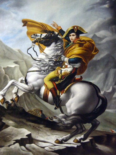 Bonaparte Crossing The St. Bernard Pass. The painting by Jacques-Louis David