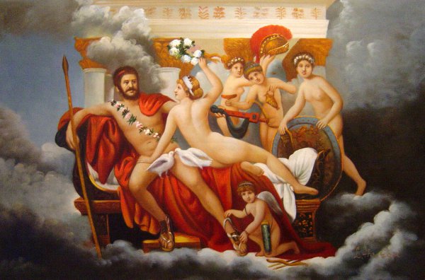 Venus Disarming Mars And The Three Graces. The painting by Jacques-Louis David