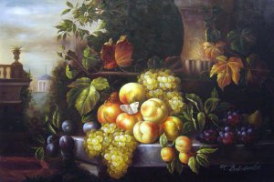 Famous paintings of Still Life: A Fruit Piece With Stone Vase