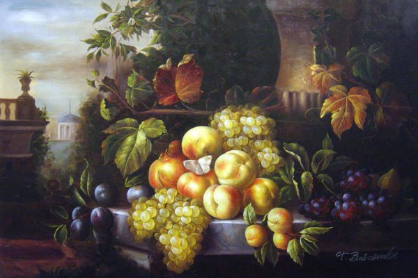 A Fruit Piece With Stone Vase. The painting by Jakob Bogdany
