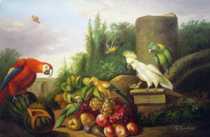 Jakob Bogdany, Still Life With Birds, Painting on canvas